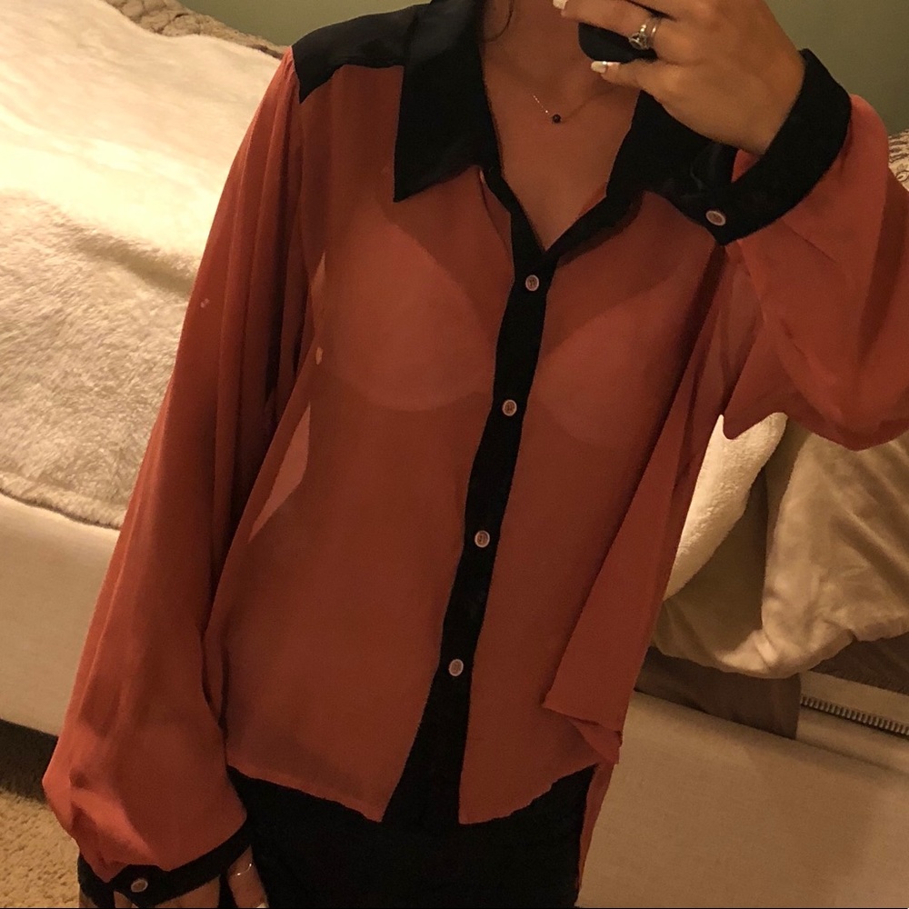 SHEER CORAL BUTTON DOWN BLOUSE